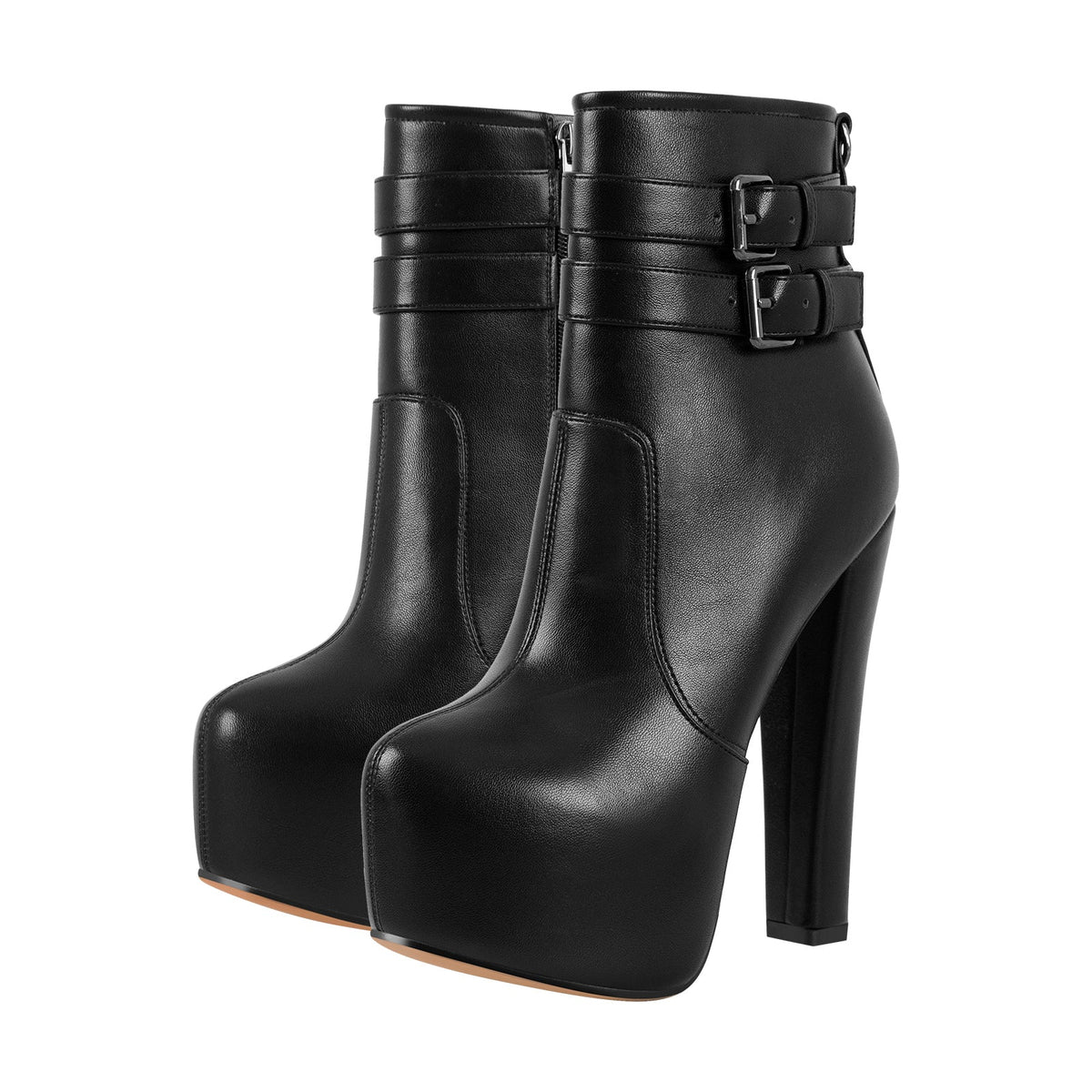 Platform Chunky High Heels Buckle Zip Ankle Boots - Onlymaker Best Price