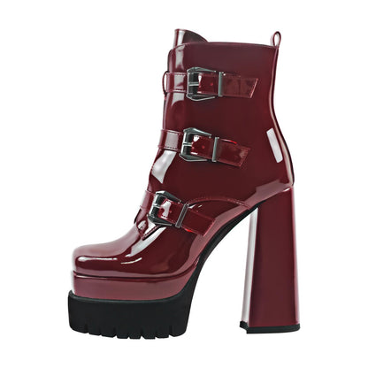 Double Platform Strap Buckle Ankle Boots - Onlymaker Top Pick