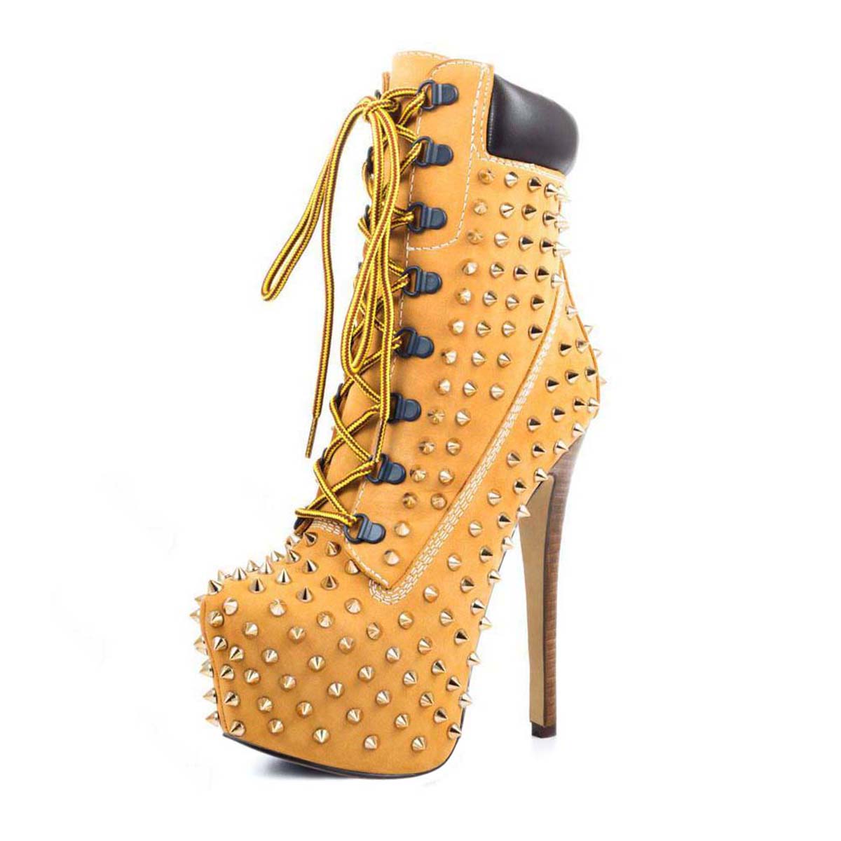 Heeled Work Boots Lace-Up Rivet Boots - Onlymaker Discount