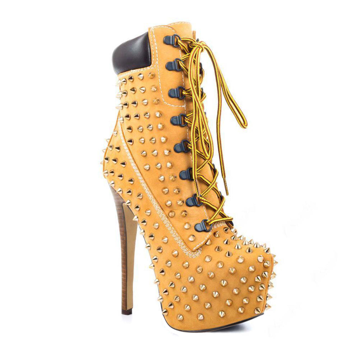 Heeled Work Boots Lace-Up Rivet Boots - Onlymaker Discount