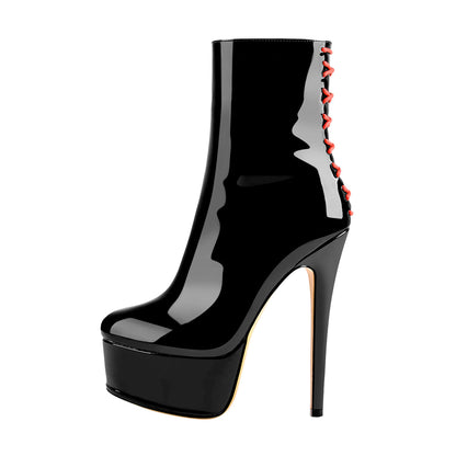 Platform Stiletto High Heel Patent leather Ankle Boots - Onlymaker Smart Buy