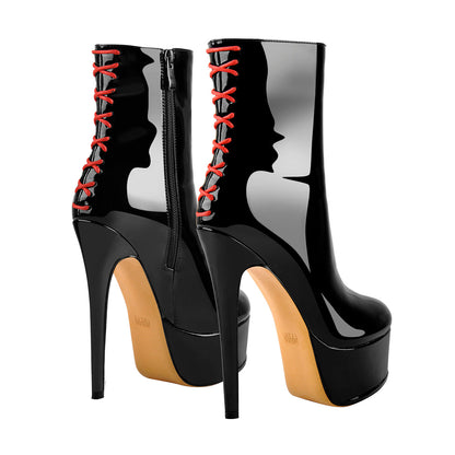 Platform Stiletto High Heel Patent leather Ankle Boots - Onlymaker Smart Buy