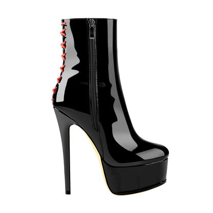 Platform Stiletto High Heel Patent leather Ankle Boots - Onlymaker Smart Buy