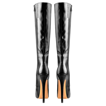 Black Platform Lace-Up Knee High Stiletto Boots - Onlymaker Smart Buy