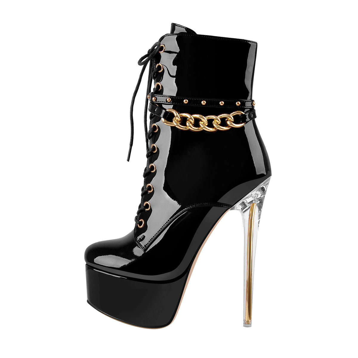 Patent Leather Platform Lace Up Ankle Boots - Onlymaker Top Pick