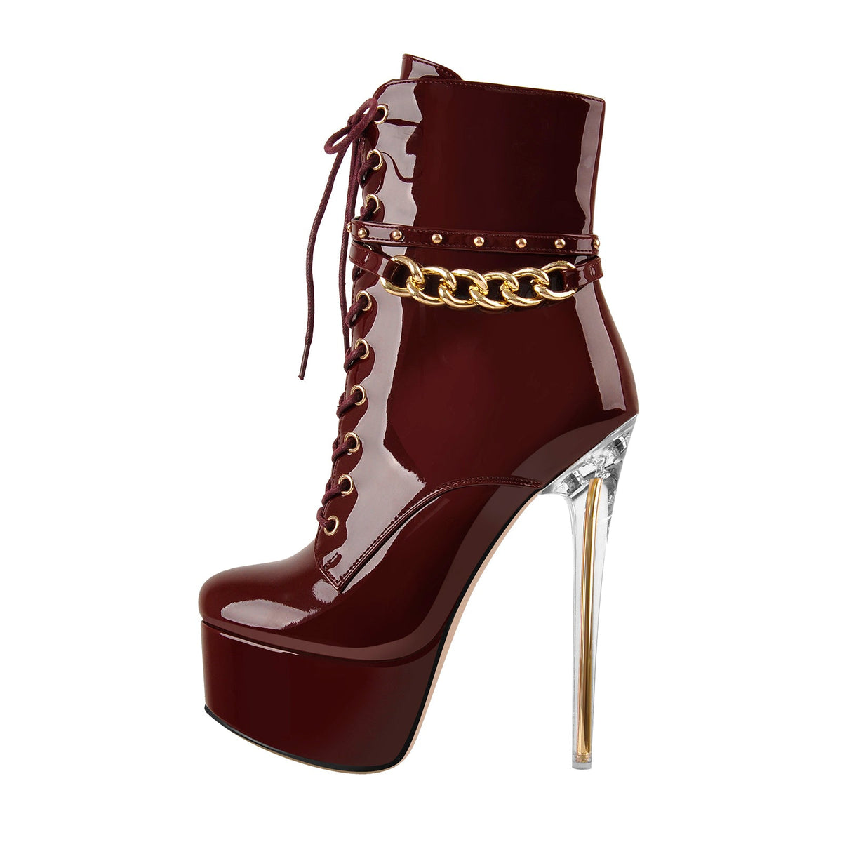 Patent Leather Platform Lace Up Ankle Boots - Onlymaker Top Pick