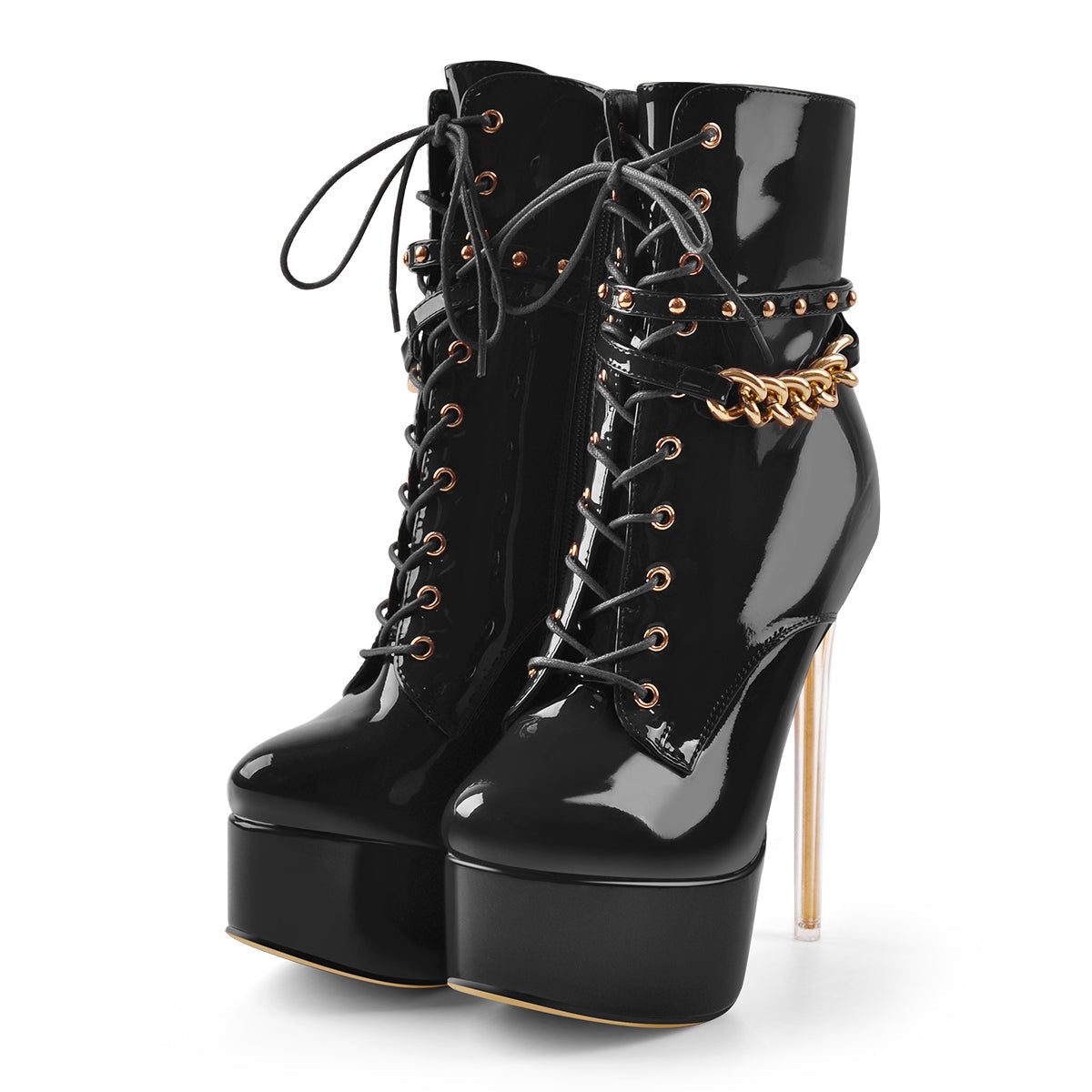 Patent Leather Platform Lace Up Ankle Boots - Onlymaker Top Pick
