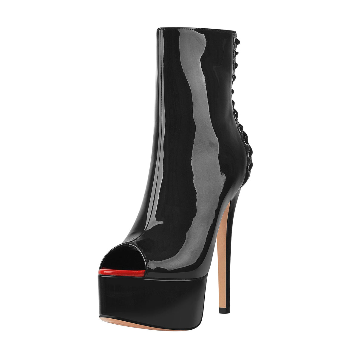 Red Peep Toe Patent Leather Zipper Ankle Boots - Onlymaker Smart Buy