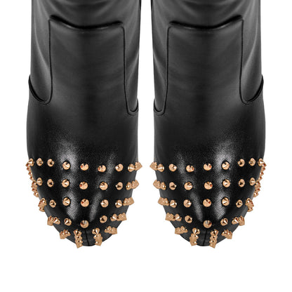 Round Toe Stiletto Rivet Over The Knee Boots - Onlymaker Exclusive