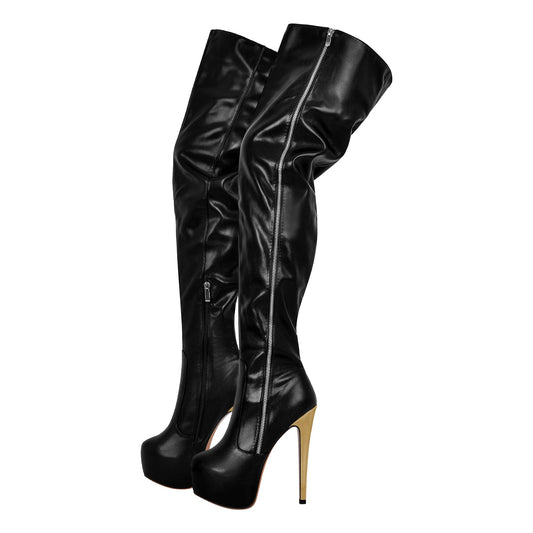 Black Side Zipper Stiletto Over The Knee Boots - Onlymaker Featured