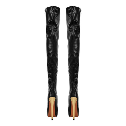 Black Side Zipper Stiletto Over The Knee Boots - Onlymaker Featured
