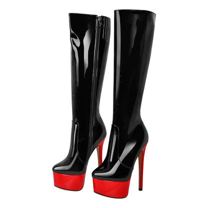 Black Round Toe Stiletto Platform Zipper Boots - Onlymaker Top Pick