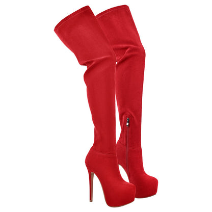 Round Toe Stiletto Platform Over The Knee Boots - Onlymaker Top Pick