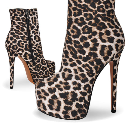 Leopard Platform Stiletto Ankle Boots - Onlymaker Quality