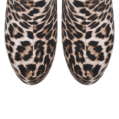 Leopard Platform Stiletto Ankle Boots - Onlymaker Quality