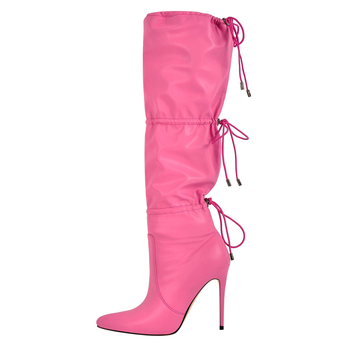Pointed Toe Lace-up Stiletto Knee High Boots - Onlymaker Great Value