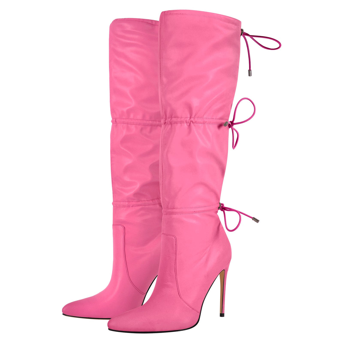 Pointed Toe Lace-up Stiletto Knee High Boots - Onlymaker Great Value