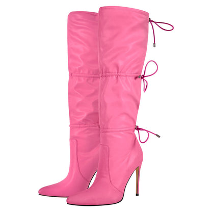 Pointed Toe Lace-up Stiletto Knee High Boots - Onlymaker Great Value