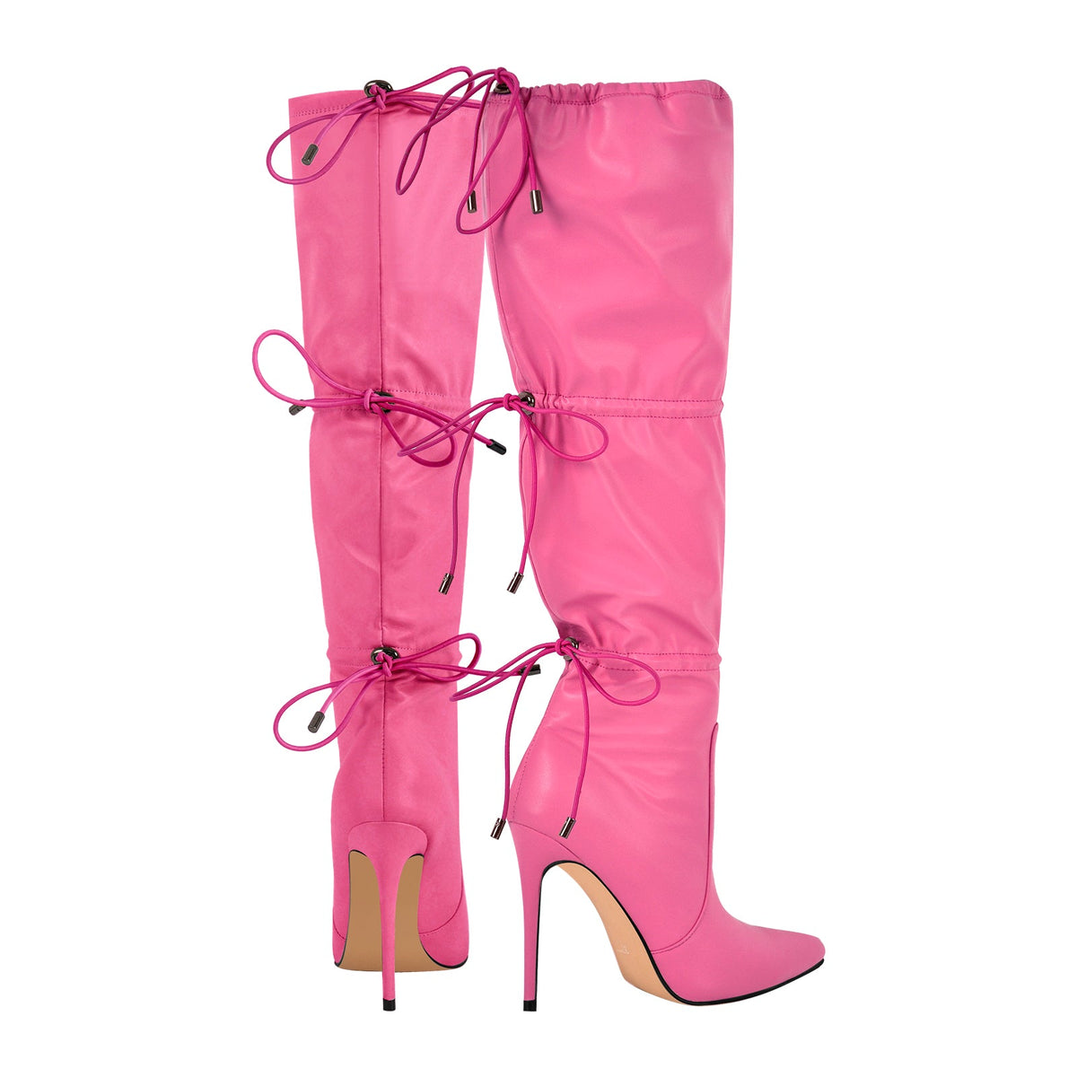 Pointed Toe Lace-up Stiletto Knee High Boots - Onlymaker Great Value