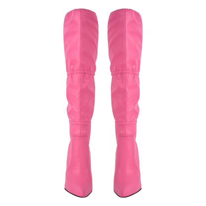 Pointed Toe Lace-up Stiletto Knee High Boots - Onlymaker Great Value