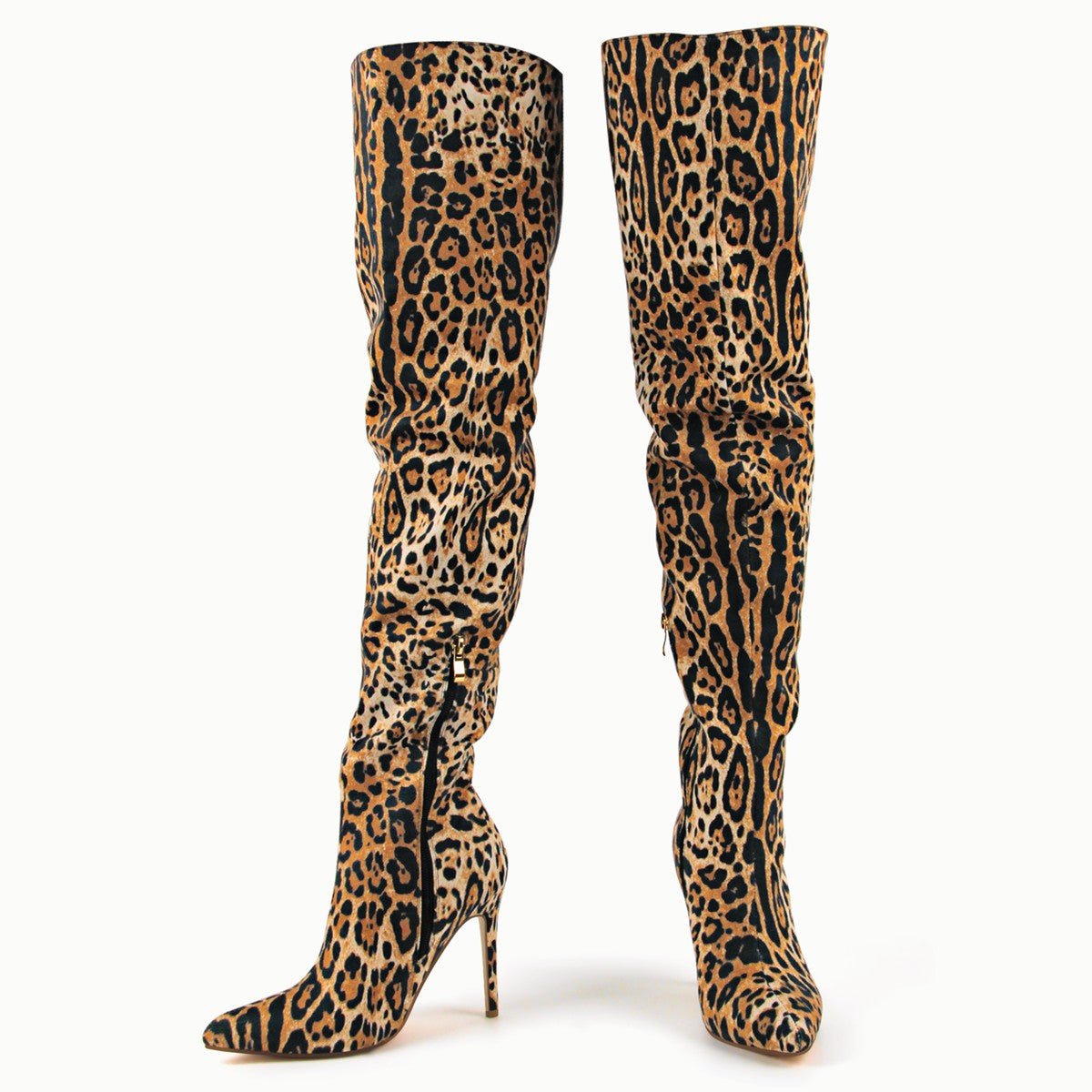 Red Leopard Pointed Toe Over The Knee Stiletto Boots - Onlymaker New