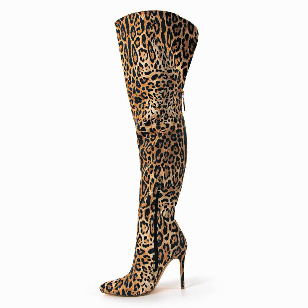 Red Leopard Pointed Toe Over The Knee Stiletto Boots - Onlymaker New