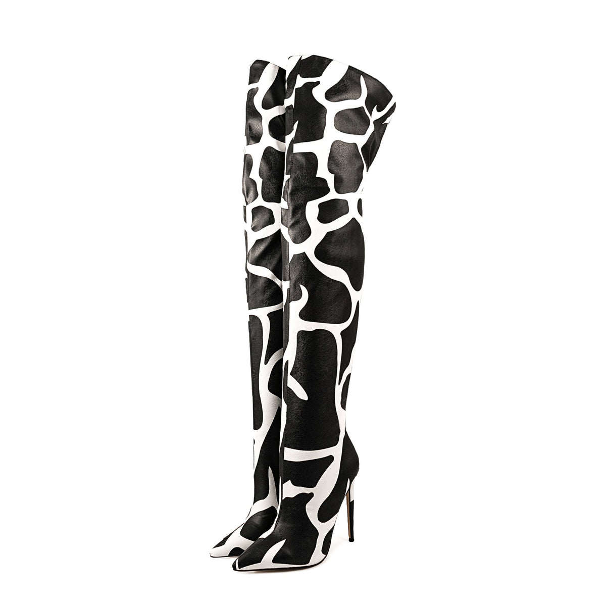 Cow Print Over The Knee Stiletto Boots - Onlymaker Latest