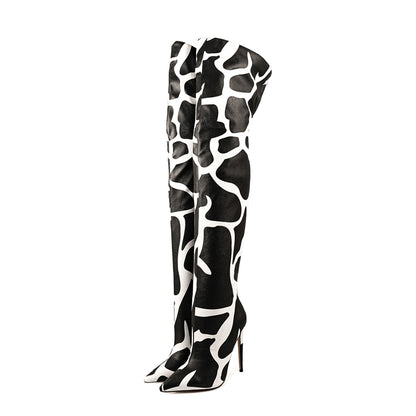 Cow Print Over The Knee Stiletto Boots - Onlymaker Latest