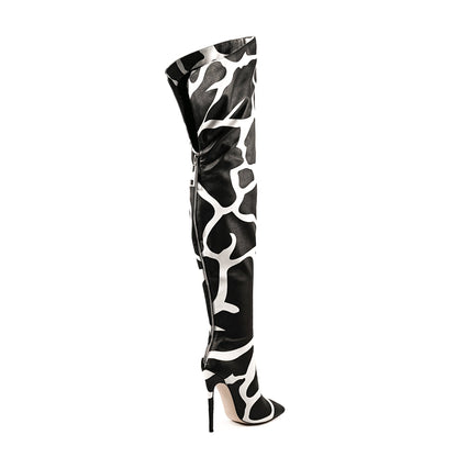 Cow Print Over The Knee Stiletto Boots - Onlymaker Latest