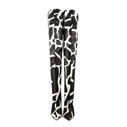 Cow Print Over The Knee Stiletto Boots - Onlymaker Latest