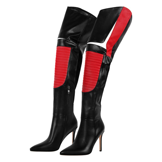 Pointed Toe Color-coordinated Stiletto Over the Knee Boots - Onlymaker Quality