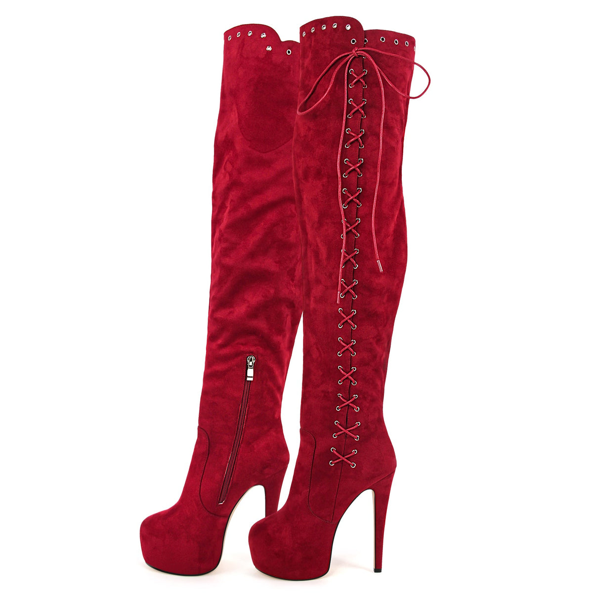 Platform Suede Lace-up Over The Knee Boots - Onlymaker Featured