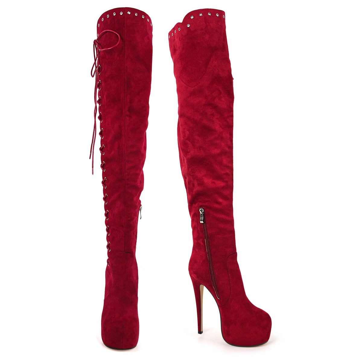 Platform Suede Lace-up Over The Knee Boots - Onlymaker Featured