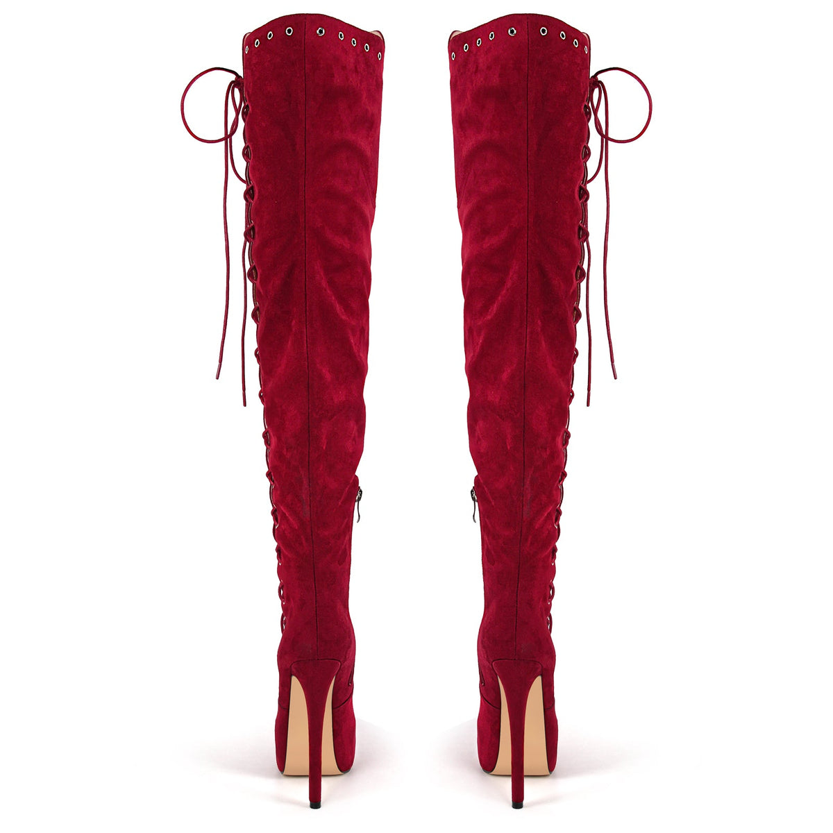 Platform Suede Lace-up Over The Knee Boots - Onlymaker Featured