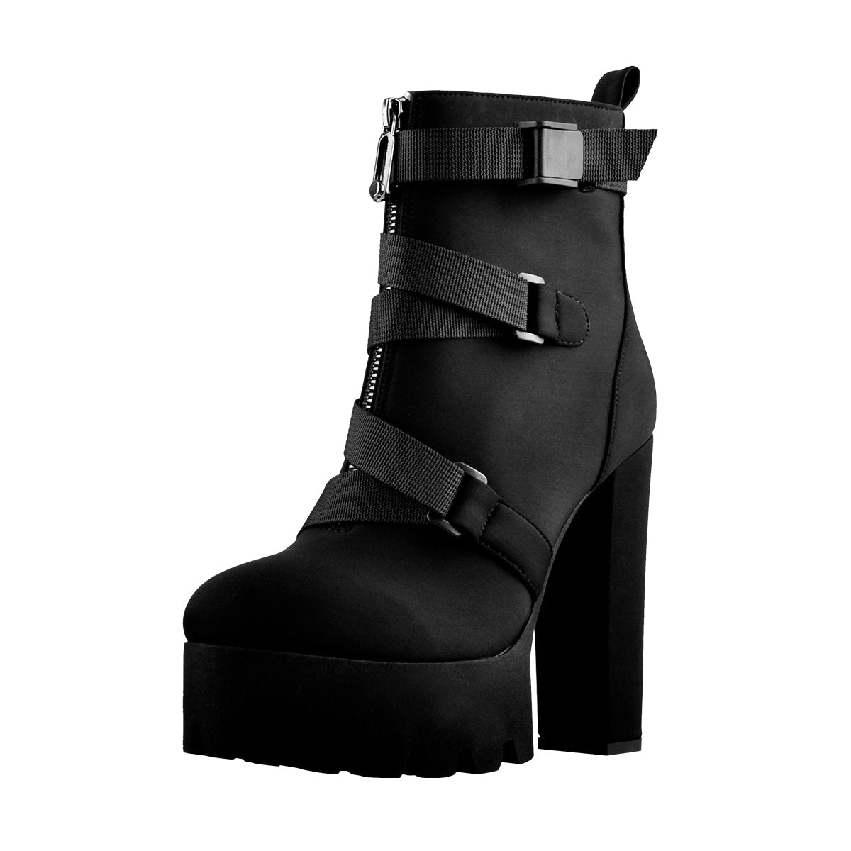 Platform Round Toe Zipper Strap Chunky High Heels Ankle Boots - Onlymaker Best Seller