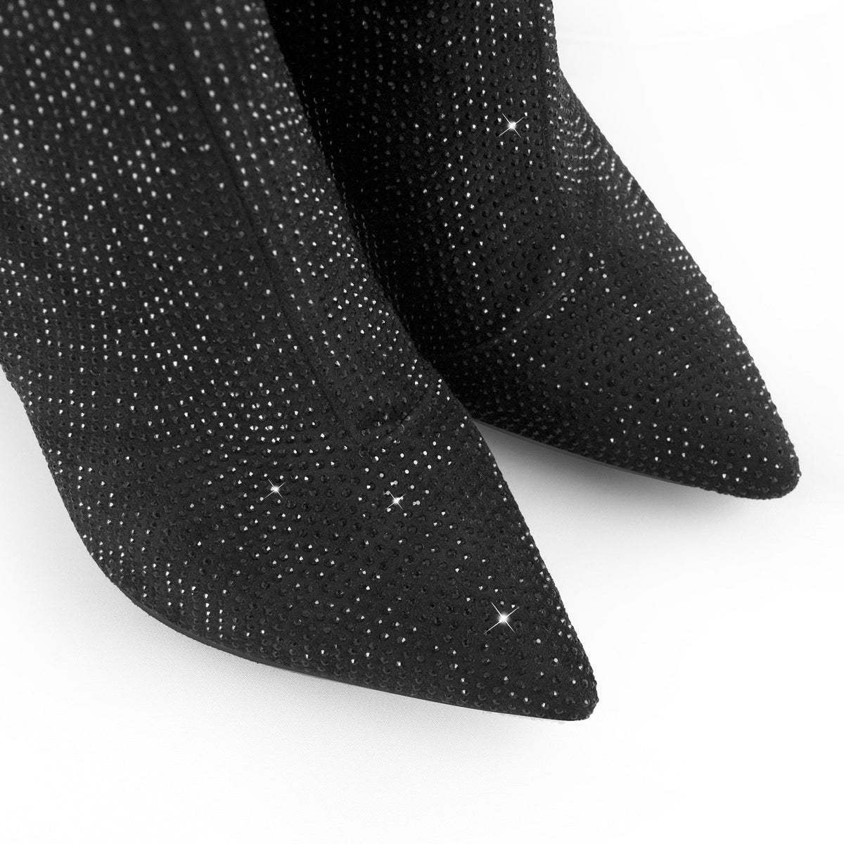 Pointed Toe Rhinestone Chunky Heel Ankle Boots - Onlymaker Featured
