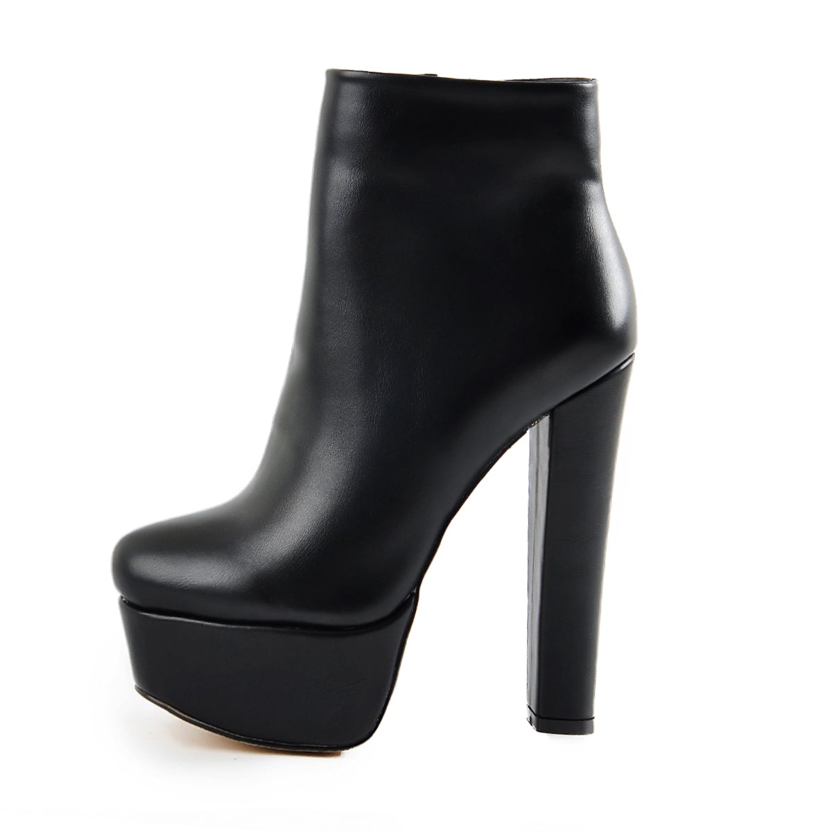 Black Platform Round Toe Chunky Heel Ankle Boots - Onlymaker Premium