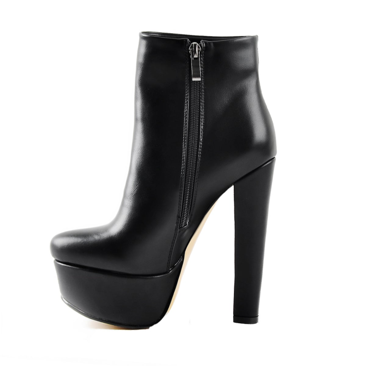 Black Platform Round Toe Chunky Heel Ankle Boots - Onlymaker Premium