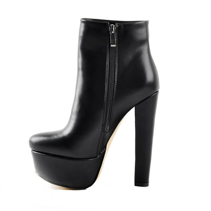 Black Platform Round Toe Chunky Heel Ankle Boots - Onlymaker Premium