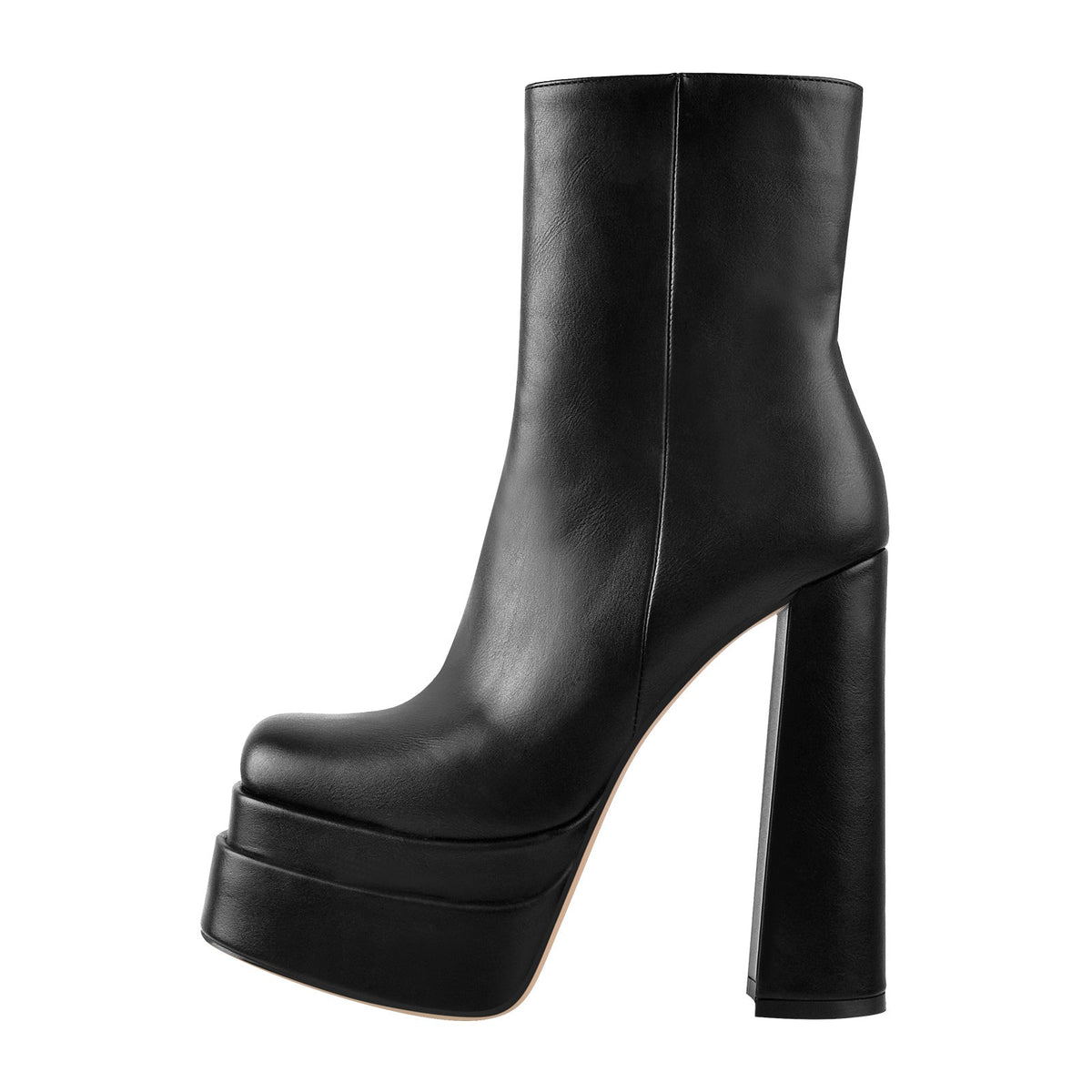 Square Toe Black Double Platform Block Heel Boots - Onlymaker Deals