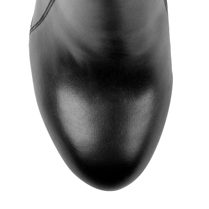 Round Toe Black Matte Leather Platform Chunky High Heel Ankle Boots - Onlymaker Best Seller