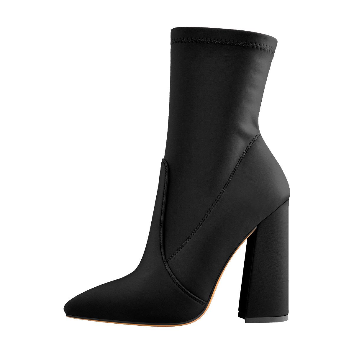 Pointed Toe Minimalistic Stretch Block High Heels Ankle Booties - Onlymaker Best Price