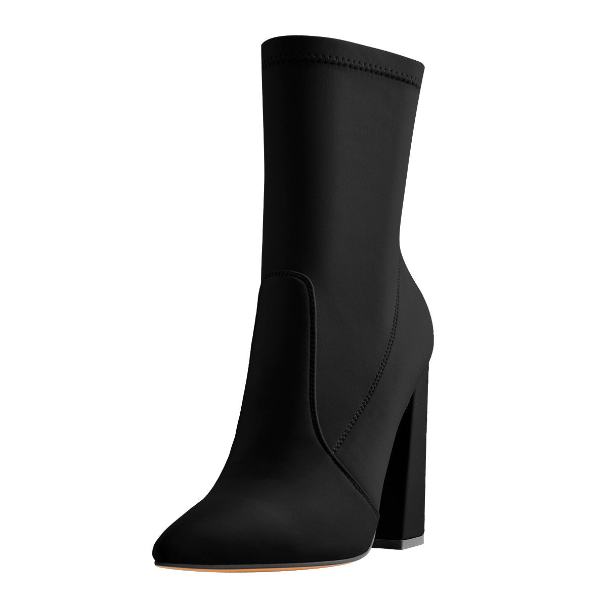 Pointed Toe Minimalistic Stretch Block High Heels Ankle Booties - Onlymaker Best Price