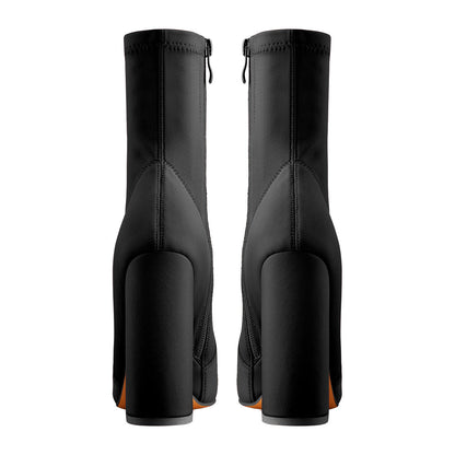 Pointed Toe Minimalistic Stretch Block High Heels Ankle Booties - Onlymaker Best Price