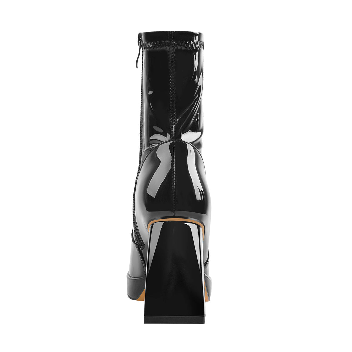 Black Patent Leather Square Chunky Heels Platform Ankle Boots - Onlymaker Discount