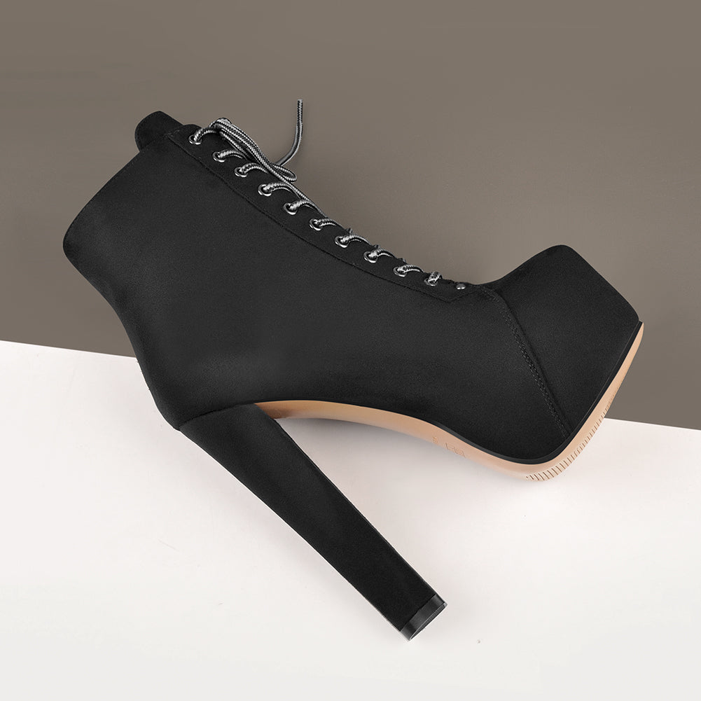 Black Suede Platform Round Toe Chunky Heel Ankle Boots - Onlymaker Latest