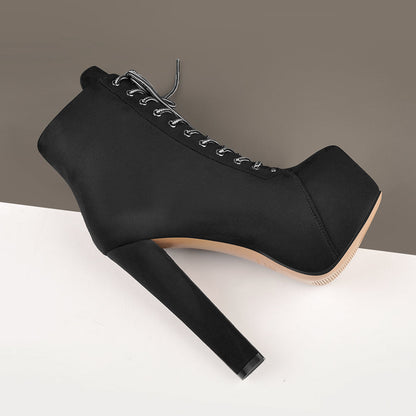 Black Suede Platform Round Toe Chunky Heel Ankle Boots - Onlymaker Latest