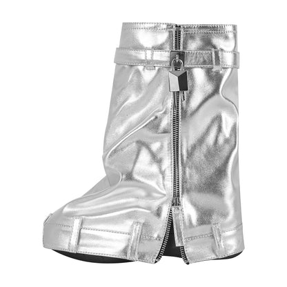 Round Toe Wedge Heel Fold Over Mid-calf Boots - Onlymaker Best Seller