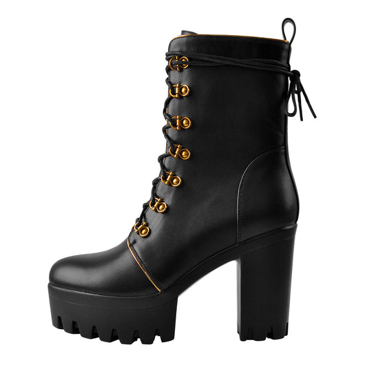 Black Platform Chunky High Heels Ankle Boots - Onlymaker Special Offer
