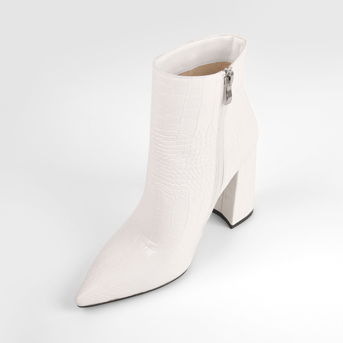 White Stone Pointed Toe Ankle Zipper Boots - Onlymaker Deals